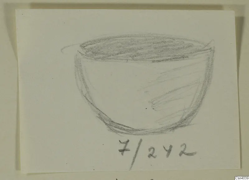 Pencil drawing of a wide open bowl from Amathus, drawn on a small pale card.