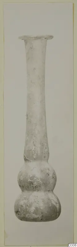 Blown glass vase with a long trumpet neck and two bulbous body swellings