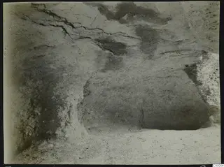 Tomb 302 at Vrysi tou Barba, Lapithos: interior of a rock-cut tomb chamber during excavation