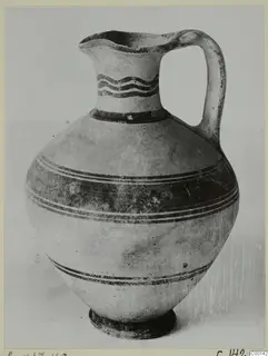 Pottery White Painted I jug from the Kastros tombs at Lapithos, with wavy and banded painted decoration