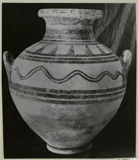 White Painted I amphora from Lapithos, Kastros tombs, with painted bands and a wavy line around the body