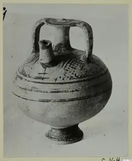 White Painted I stirrup jar from the Kastros tombs at Lapithos, shown in a photograph