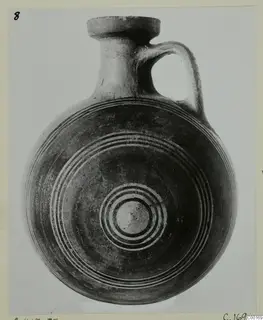 Round jug with a single loop handle and concentric painted rings on its body, from Lapithos, Kastros tombs