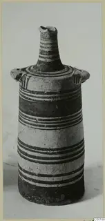 Pottery White Painted I amphora with a narrow flaring neck, two lug handles and dark painted horizontal bands