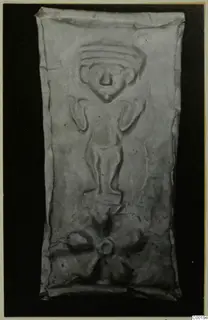 Embossed metal plaque showing a figure with bent arms, from Lapithos, Kastros tombs
