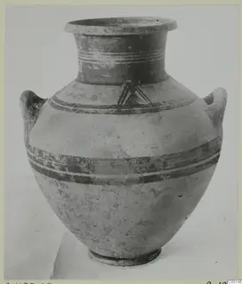 Two-handled pottery jar with painted bands, White Painted III-1, from the Kastros tombs at Lapithos