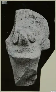 Terracotta fragment of a head with prominent eyes and nose, from Soli