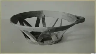 Pottery White Painted II from Lapithos: a shallow vessel with openwork struts between rim and foot and a horizontal handle