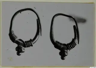 Two gold loop rings with coiled wire and clusters of small round beads hanging from the base, shown side by side.