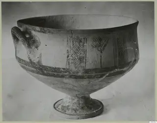 White Painted I bowl from Lapithos, with a pedestal foot and painted bands and panels