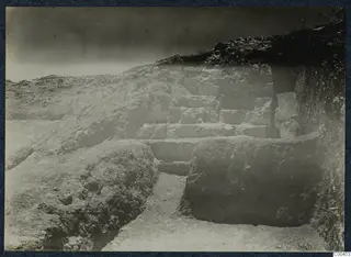 Excavated stone steps at the theatre at Soli, cut into an earth face during excavation