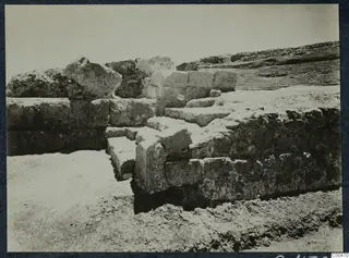 Stone steps uncovered during excavation of the theatre at Soli, with squared stone walls on either side