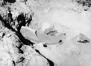 Vouni palace, Room 122: two stone finds lying in situ in the excavated ground