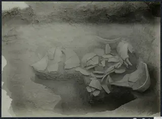 Pottery sherds lying in an excavated trench at Idalion Acropolis
