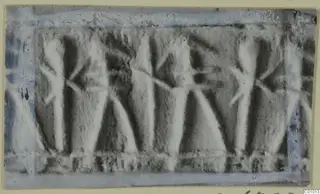 Cylinder seal with a band of repeated engraved figures, from Idalion