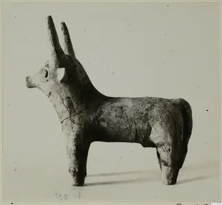 Terracotta figure of a horned animal, facing left, from Idalion