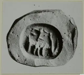 Oval seal impression with a small figure in its recessed central field