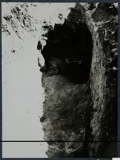 Tomb 76 at Marion: a dark rounded opening cut into an excavated earth face