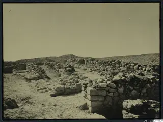 Excavated stone walls at Nitovikla on the Karpas, with a dirt track running between them.