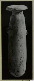 Alabaster vase with a flat disc-shaped rim and two small lug handles, from Vouni