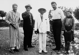 Alfred Westholm and Mavro Keratas among five people posing on a track at Vouni