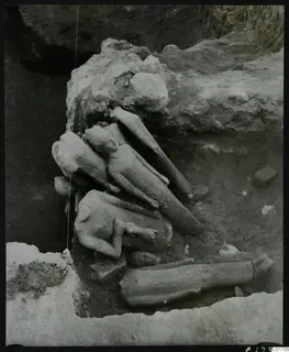 Stone sculptures lying in situ in the central pit at Kition
