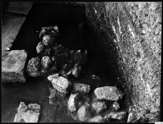Cobblestones on the floor of the cult room at Larnaca, eastern part, seen in an excavated trench