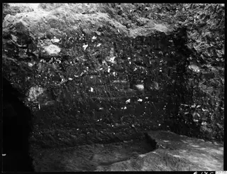 Vertical section of excavated soil in the eastern part of Bamboula, Kition, with stones embedded in the earth