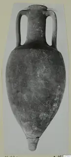 Two-handled amphora, Pottery Plain White VII, from the Marion tombs, shown upright against a pale card mount