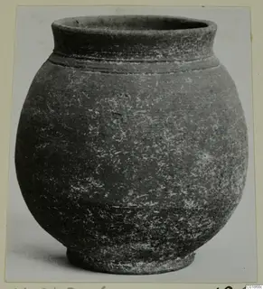 Pottery Plain White VII: a globular jar with a short flared neck and two grooves below the rim