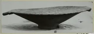 Shallow pottery dish with a flared rim and small handles, from the Marion tomb finds