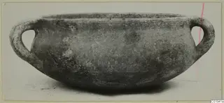 Coarse ware bowl with two loop handles, from Lapithos, photographed from the side