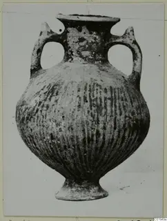 Two-handled Black Slip Ware vessel with vertical fluting, from the Lapithos Kastros tombs