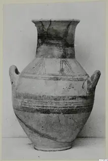 Two-handled White Painted I - II jar with a flared neck and painted bands, from Lapithos, Kastros tombs