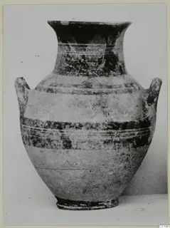 Pottery White Painted I-II two-handled jar from Lapithos, with dark painted bands