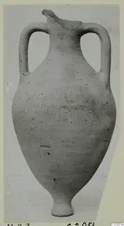 Two-handled pottery vessel with a rounded body and narrow ring foot, Cypro-Hell.I. pottery
