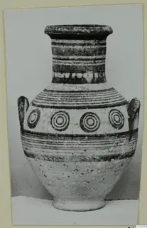 Pottery Amphora-Crater with banded decoration and a row of concentric circles on the body.