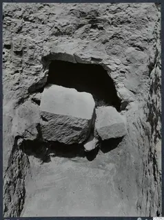 Large cut stones lying in front of the opening of Tomb 78 at Marion during excavation