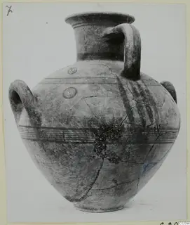 White Painted V jar from Marion, with painted bands and concentric circles on the body