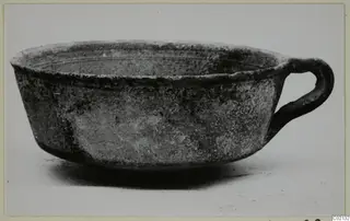 Pottery White Painted III-1 bowl with a single loop handle, side view