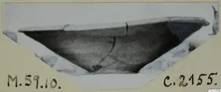 Shallow bowl from Marion Tomb 59, Plain White VI, shown in side view on a mounted card