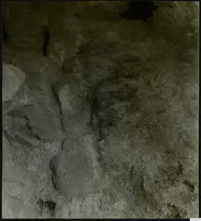 Excavated ground at Kythrea with rounded stones and a dark crack in the soil