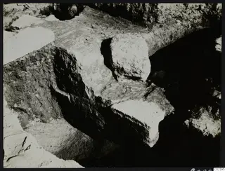 Large stone blocks of the eastern part of the temple substructure at Kition, seen in an excavated trench