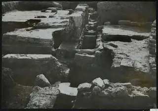 Excavated stone foundations of a temple substructure at Kition, seen from the east.