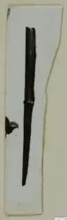 Pin from Enkomi, a slender dark pin with a thicker upper section, shown as a small print on a card mount
