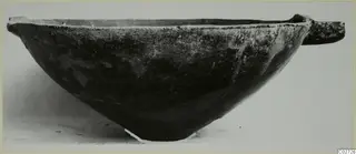 Pottery Red Polished II bowl from Lapithos, Vrysi tou Barba tombs, shown in side profile