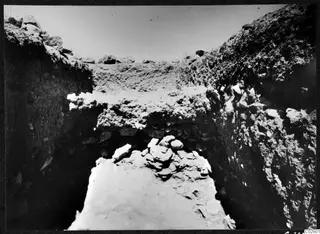 Trench 1 at Mersinaki with a heap of stones lying in the excavated cutting