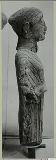 Limestone statue of a standing female figure in profile, facing right, from Kition