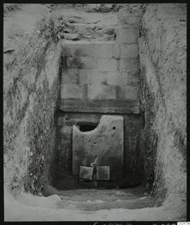 Dromos of Tomb 2 at Amathus, with a large stone slab closing the doorway, before opening