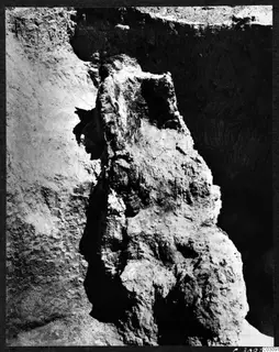 Charred tree trunk standing in an excavated section at Mersinaki